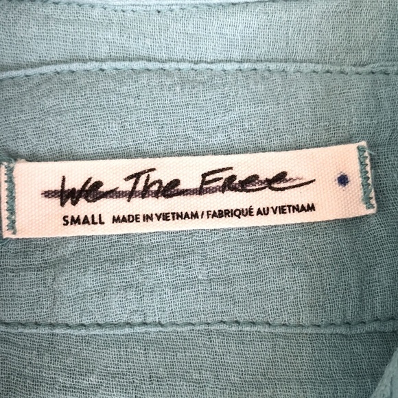 FP We The Free Balloon SleeveTeal Raw Hem Top Size S - Picture 11 of 12